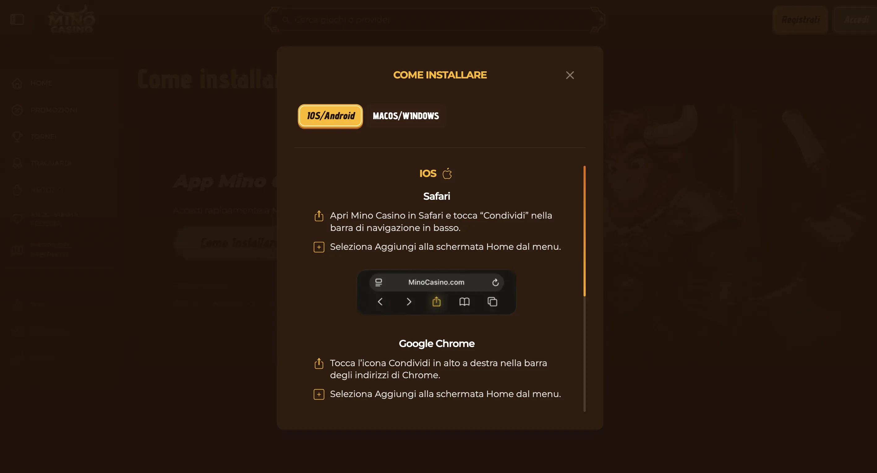 Mino Casino da smartphone: web app al posto degli store ufficiali Mino Casino da smartphone: web app al posto degli store